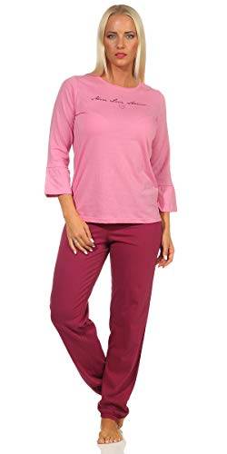 Good Deal Market Damen Schlafanzug lang Gr. L - 44/46 Volant Ärmel rosa Nachtwäsche Freizeit Nightwear Pyjama 36 38 40 42 48 50 von Good Deal Market