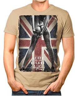 Goodflow™ - Never-Regret - Herren T-Shirt Anything Union Jack Sexy Girl Vintage Verwaschen Khaki 3XL von Goodflow