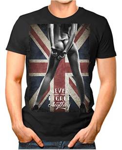 Goodflow™ - Never-Regret - Herren T-Shirt Anything Union Jack Sexy Girl Vintage Verwaschen Schwarz 3XL von Goodflow