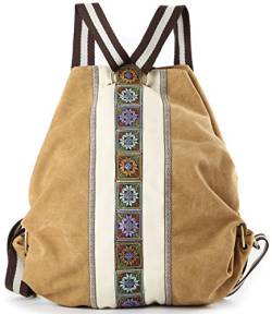 Goodhan Frauen Leinwand Rucksack Daypack Casual Umhängetasche Vintage Heavy Duty Anti-Diebstahl Reiserucksack, gelb, One_Size, Weich von Goodhan