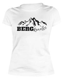 Damen T-Shirt Wandern Bergsteigen Klettern : BERGkraxler - lustiges Sprüche Sportshirt Frauen Farbe: Weiss Gr: L von Goodman Design