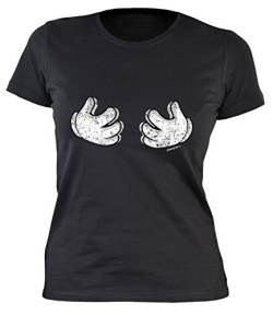 Goodman Design ® Lustiges Damen Partyshirt/Hände Damshirt : grabschende Mickey Mouse Hände - Damenshirt Busen Hände Farbe: schwarz Gr: L von Goodman Design