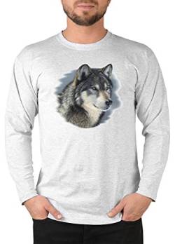 Herren Langarm T-Shirt Indianer Motiv Wolf Shirt Langarmshirt Wildlife Indio Longshirt für Männer Männershirt Laiberl Leiberl von Goodman Design