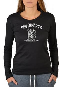 Hundesport Langarm Damen T-Shirt Dog Sport Dobermann Langarmshirt für Hundebesitzer Longshirt für Frauen Leiberl Dog Hund von Goodman Design