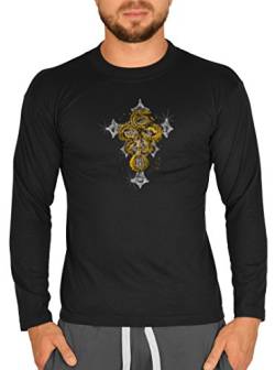 Langarm Herren T-Shirt Gothic Motiv Goths Kreuz Schlange Snake Langarmshirt Gothik Punk Rock Longshirt für Männer Männershirt Laiberl Leiberl von Goodman Design
