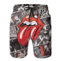 Rolling Stones Herren Badehose, schnell trocknende Boardshorts, elastische Taille, Strand-Bademode, Badeanzug für Männer mit Taschen Gr. S 7-9, Rolling Stones13 von Goodsthing