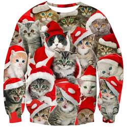 Goodstoworld 3D Christmas Pullover Katze Jugendliche Mädchen Herren Cat Lustige Weihnachtspullover Hässliche Hemd Kleider XXL von Goodstoworld