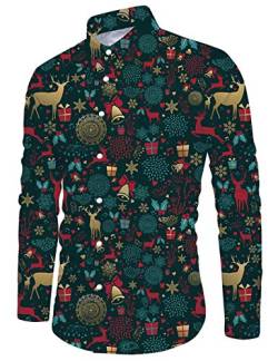 Goodstoworld Button Down Hemd Herren Männer Langarm Weihnachthemden Herrenhemd 3D Bunte Bügelfreie Langärm Slim Fit Freizeithemd Christmas Shirts XL von Goodstoworld