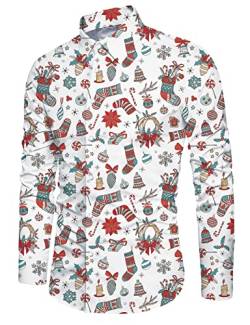 Goodstoworld Button Down Hemd Herren Männer Langarm Weihnachthemden Herrenhemd 3D Bunte Bügelfreie Langärm Slim Fit Freizeithemd Christmas Shirts XL von Goodstoworld