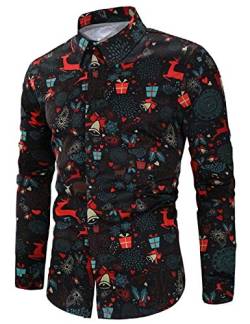 Goodstoworld Herren Hemd Weihnachten Männer Blumenmuster Herrenhemden Casual Bunte Knöpfbar Langarm Stehkragen Slim Fit Christmas Shirts M von Goodstoworld