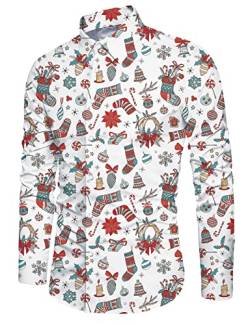 Goodstoworld Herren Hemd Weihnachten Männer Blumenmuster Herrenhemden Casual Bunte Knöpfbar Langarm Stehkragen Slim Fit Christmas Shirts M von Goodstoworld