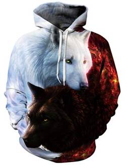 Goodstoworld Herren Pullover 3D Unisex Damen Hoodie Wolf Druck Langarm Sweatshirt Pulli mit Drawstring Taschen Rot Kapuzenpullover M von Goodstoworld