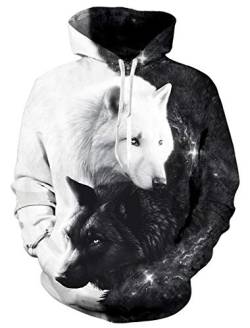 Goodstoworld Herren Pullover 3D Unisex Damen Hoodie Wolf Druck Langarm Sweatshirt Pulli mit Drawstring Taschen Weiß Kapuzenpullover M von Goodstoworld