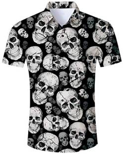 Goodstoworld Totenkopf Hemd Hawaii Hemd Männer 3D Skull Gedruckt Kurzarm Hawaiihem Herren Hallowee Hemden Sommer Strandurlaub Aloha Retro Kostüme Karneval Shirt L von Goodstoworld