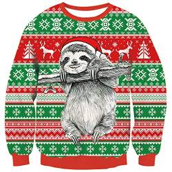 Goodstoworld Ugly Sloth Christmas Sweater Damen Herren Faultier Weihnachtspullover Neuheit Streifen Muster Unisex Hässliche Weihnachten Sweater Strick Pullover Xmas Jumper S von Goodstoworld