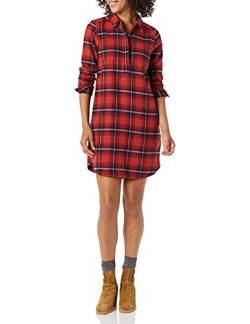 Goodthreads Damen Langärmeliges Hemdschlupfkleid gebürsteter Flanell lockere Passform, Rosa Rot Schottisches Plaid, XS von Goodthreads