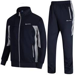 Gopune Herren Athletic Trainingsanzug Full Zip Warm Jogging Sweat Suits, 02 Blau Grau, Large von Gopune