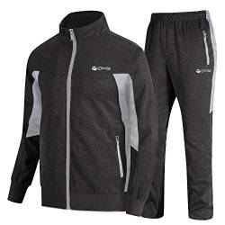 Gopune Herren Athletic Trainingsanzug Full Zip Warm Jogging Sweat Suits, 02 Deep Grey Light Grey, Large von Gopune