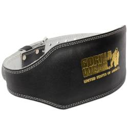 Gorilla Wear - 6 Inch Full Leather Padded Belt - schwarz/gold - Bodybuilding Krafttraining Gym Training Gewichtheben Unterstützung Stabilisierung mit Logos für Sport aus Leder, XXL-3XL von Gorilla Wear