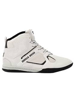 Gorilla Wear Bodybuilding Fitness Schuhe Troy High Tops - Weiß - Sport Freizeit Alltag Training Workout Schnürsenkel mit Logo Bequem Extra Starker Halt für Herren, 43 von Gorilla Wear