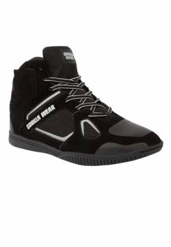 Gorilla Wear Bodybuilding Schuhe Troy High Tops - Schwarz/Grau - Sport Freizeit Alltag Training Workout Schnürsenkel mit Logo Bequem Extra Starker Halt für Herren, 40 von Gorilla Wear