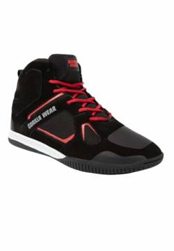 Gorilla Wear Bodybuilding Schuhe Troy High Tops - Schwarz/Rot - Sport Freizeit Alltag Training Workout Schnürsenkel mit Logo Bequem Extra Starker Halt für Herren, 38 von Gorilla Wear