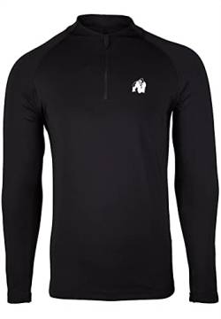 Gorilla Wear Hamilton Hybrid Longsleeve - schwarz - Langarm Oberteil Lange Ärmel schweißableitend zum Laufen joggen Sport Enge Passform Kompression mit Logo Polyester elasthan aus Nylon elasthan, S von Gorilla Wear