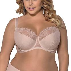 Gorsenia K357 Blanca Bügel BH Dame Dessous Spitze Geblümt Regulierbar Setteil EU, Beige,90G von Gorsenia