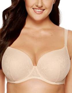 Gorteks Lingerie Lori-B4 gepolsterter BH, Spitzen-BH mit bügel, große Größen, Komfort, Elegant, bequem - 85F, Beige von Gorteks