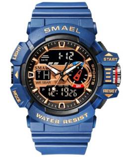 Gosasa Herren Uhren Multi Funktion Militär S-Shock Sportuhr LED Digital Wasserdicht Alarm Uhren, 8043_Dark&Blue, Modern von Gosasa