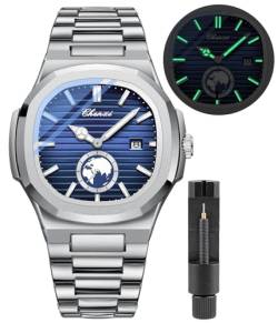 Gosasa Mode männer Uhren Datum Business Uhr Edelstahl Luxus Stil Leuchtende Quarz Wasserdicht Analog Display Männliche Armbanduhr, V-Blau, Business von Gosasa