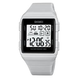 Unisex-Armbanduhr mit großem Zifferblatt, LED-Digital, elektronisch, für Damen, Studenten, Silikon weiß von Gosasa