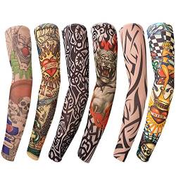 Gospire 6 Pcs Stretchy Nylon Fake Temporäre Tattoo Ärmel Körper Kunst Arm Strümpfe Slip Zubehör Halloween Tattoo Weich Für Männer Frauen, Mehrfarbig, Durchschnittliche Größe von Gospire