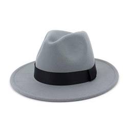 Gossifan Herren Fedora Hut mit klassischem Gürtel breite Krempe Panamahut - Grau - MEDIUM von Gossifan