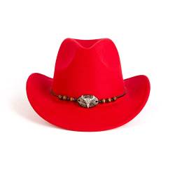 Gossifan Klassische Western-Cowgirl-Cowboyhüte mit breiter Krempe und Gürtel für Damen, B Rot, von Gossifan