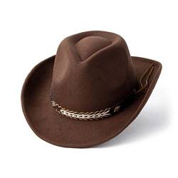 Gossifan Western Cowboy & Cowgirl Hut Filz Breite Krempe Frauen Männer Fedora Hüte, Kaffee, Medium von Gossifan