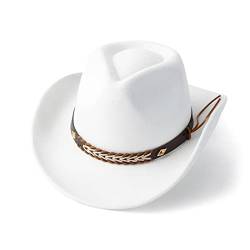 Gossifan Western Cowboy & Cowgirl Hut Filz Breite Krempe Frauen Männer Fedora Hüte, Weiss/opulenter Garten, Medium von Gossifan