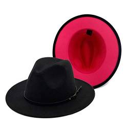 Gossifan Wide Brim Fedora Felt Panama Hat with Belt Buckle - Black&Rose Red von Gossifan