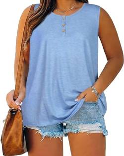 Gosunny Plus Größe Tank Tops für Frauen Rund Halsausschnitt ärmelloses Shirt Casual Sommer Tunika(Blau,5XL) von Gosunny