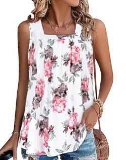 Gosunny Tops für Frauen Sommer Weste Shirt U-Ausschnitt Ämellose Lockere Tank Top Tunika(Blumenweiß,2XL) von Gosunny