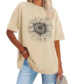 Gosunny Tshirt Damen Sommer Tops Kurzarm Oversize Bluse Rundhals Casual Oberteil(Sunflower,L) von Gosunny