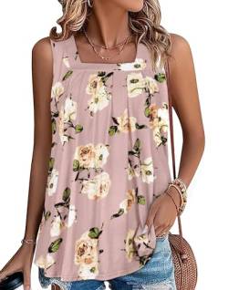 Lässig Tops Damen Sommer Strand Vest Top Sommer Basic Oberteile Mädchen Bluse(Floral Rosa,2XL) von Gosunny