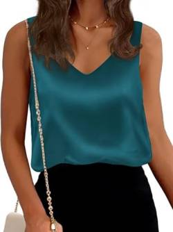 Tank Top Damen Silk Satin Camisole Sleeveless Tops V Neck Shirt Summer Basic Blouses(Grün,2XL) von Gosunny