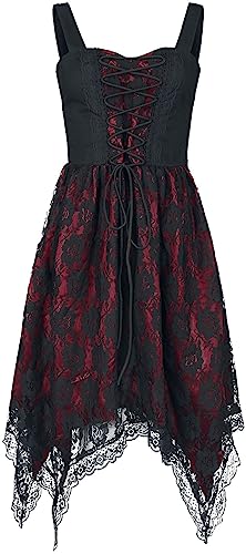 Gothicana by EMP Damen schwarz-rotes Kleid mit Spitze L von Gothicana by EMP