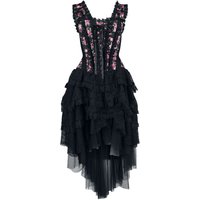 Gothicana by EMP - Gothic Kleid knielang - Dress with Carmen Collar and Embroidery - S bis XXL - für Damen - Größe S - schwarz von Gothicana by EMP