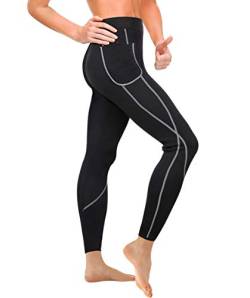 Gotoly Damen Neopren Sporthose Gewichtsverlust Sauna Hose Abnehmen Leggings Yoga Jogging Fitness Hot Thermo Sweat Gym Tights Wear Workout Body Shaper mit Taschen (2XL, Schwarz) von Gotoly