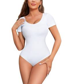 Gotoly Damen T-Shirt Bodysuit Bauchweg Shapewear Body Stark Formend mit Kurze Ärmel Rundhals Body Shaper Figurformender Shaping Tank Top (XL, Weiß) von Gotoly