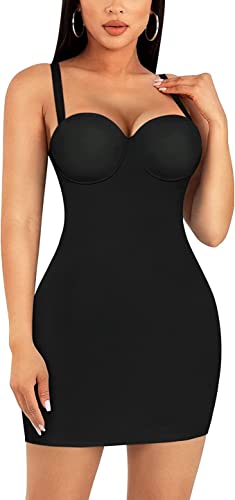 Gotoly Damen Unterkleid Trägern Figurformende Miederkleid Shapewear Full Slip Dress Body Shaper mit integriertem BH Formende Bodys Shaping Bodysuit (Schwarz,2XL) von Gotoly