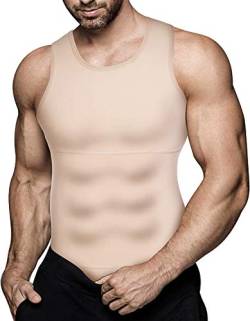 Gotoly Herren Unterhemden Shapewear Workout Tank Tops Kompressionsshirt Muskelshirt Abnehmen Body Shaper Sport Bauch Weg Shirt Unterhemd Feinripp (L, Beige) von Gotoly