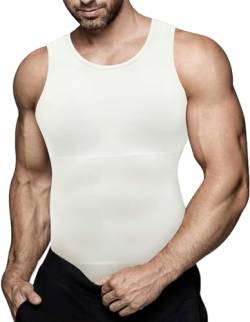 Gotoly Herren Unterhemden Shapewear Workout Tank Tops Kompressionsshirt Muskelshirt Abnehmen Body Shaper Sport Bauch Weg Shirt Unterhemd Feinripp (L, Weiß) von Gotoly